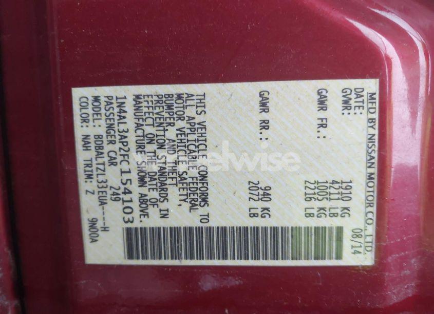 Photo 8 of 2015 Nissan Altima 2.5 SL (VIN 1N4AL3AP2FC154103)