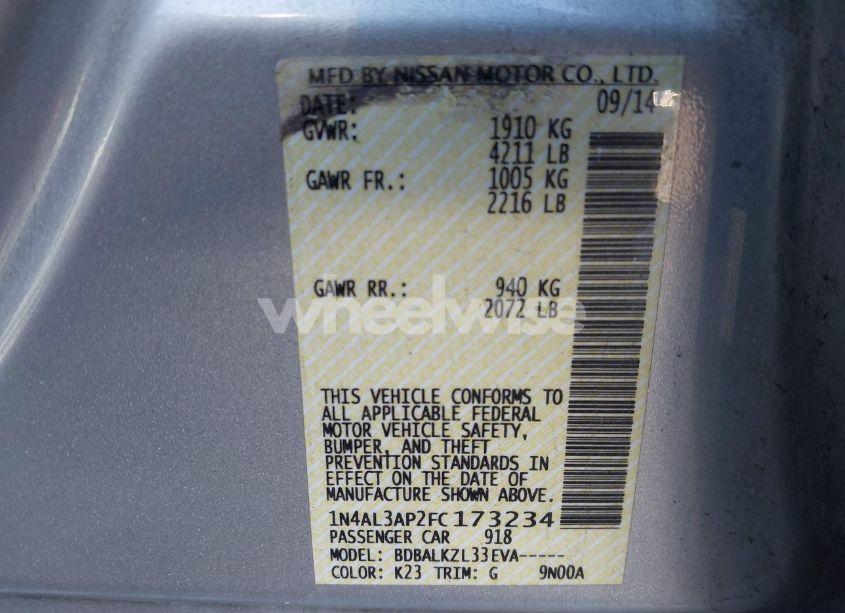 Photo 9 of 2015 Nissan Altima 2.5 SV (VIN 1N4AL3AP2FC173234)