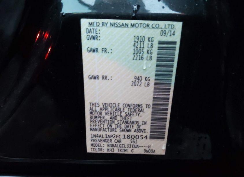 Photo 9 of 2015 Nissan Altima 2.5 S (VIN 1N4AL3AP2FC180054)