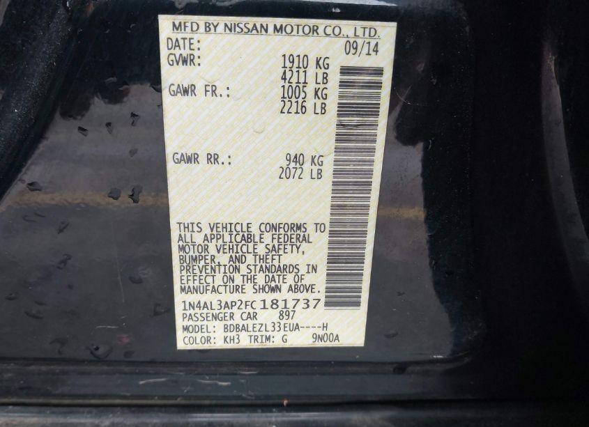 Photo 9 of 2015 Nissan Altima 2.5 S (VIN 1N4AL3AP2FC181737)