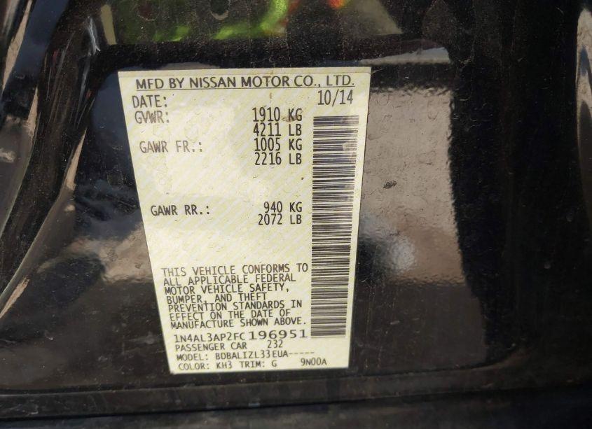 Photo 9 of 2015 Nissan Altima 2.5 SV (VIN 1N4AL3AP2FC196951)