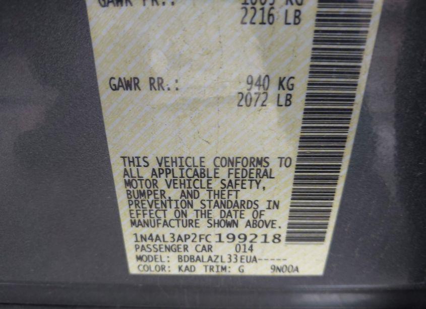 Photo 9 of 2015 Nissan Altima 2.5 (VIN 1N4AL3AP2FC199218)