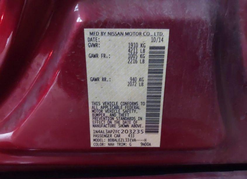 Photo 9 of 2015 Nissan Altima 2.5 S (VIN 1N4AL3AP2FC203235)