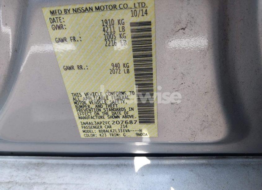 Photo 9 of 2015 Nissan Altima 2.5 SV (VIN 1N4AL3AP2FC207687)