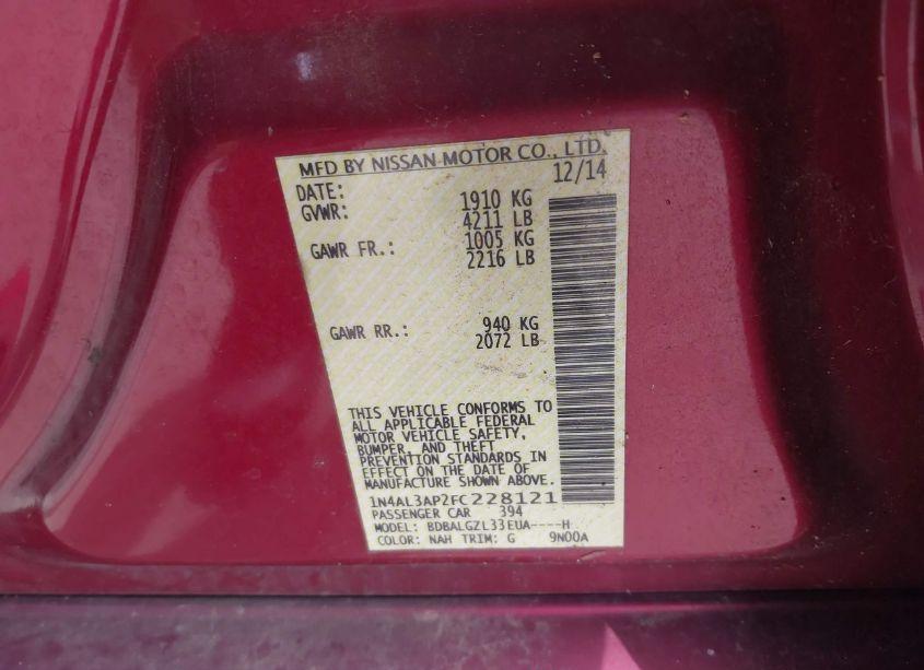 Photo 9 of 2015 Nissan Altima 2.5 S (VIN 1N4AL3AP2FC228121)