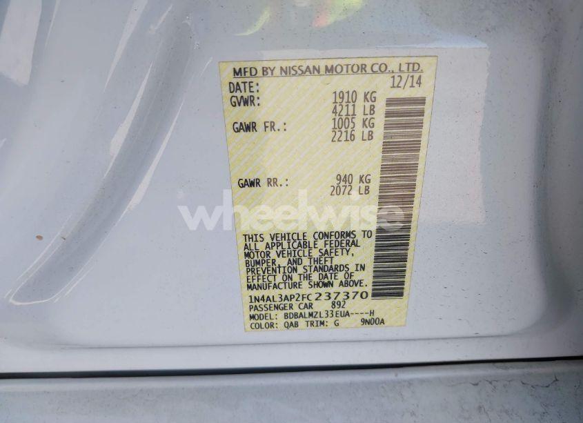 Photo 9 of 2015 Nissan Altima 2.5 SV (VIN 1N4AL3AP2FC237370)