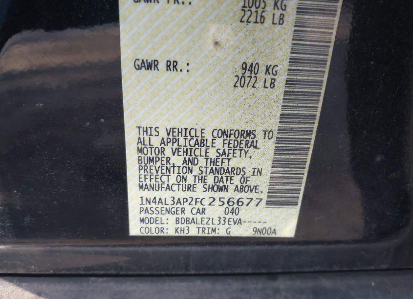 Photo 9 of 2015 Nissan Altima 2.5/2.5 S/2.5 SL/2.5 SV (VIN 1N4AL3AP2FC256677)