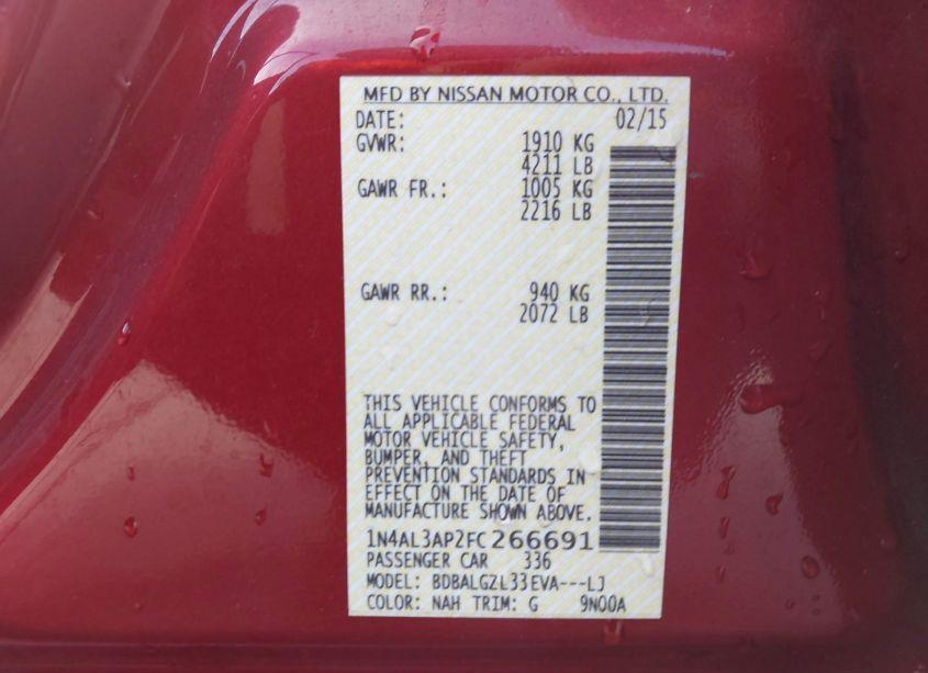 Photo 9 of 2015 Nissan Altima 2.5 S (VIN 1N4AL3AP2FC266691)