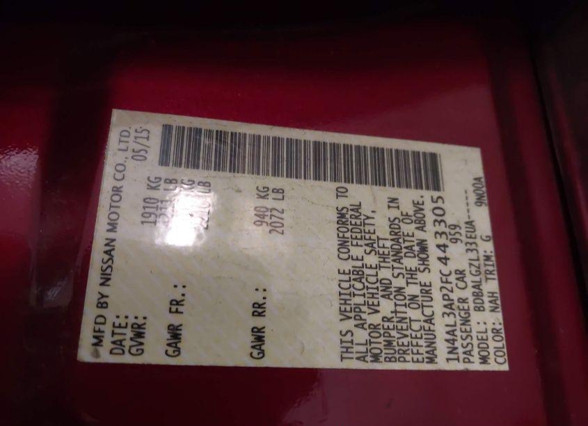 Photo 9 of 2015 Nissan Altima 2.5/2.5 S/2.5 SL/2.5 SV (VIN 1N4AL3AP2FC443305)