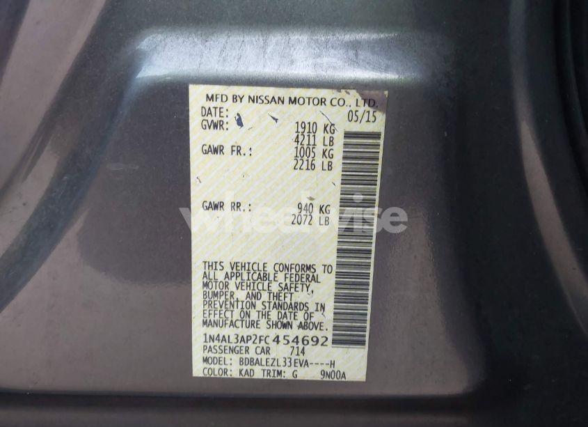 Photo 9 of 2015 Nissan Altima 2.5 S (VIN 1N4AL3AP2FC454692)