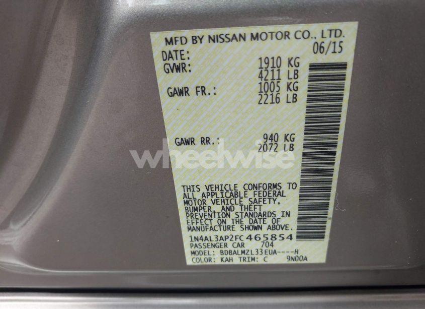 Photo 9 of 2015 Nissan Altima 2.5 SV (VIN 1N4AL3AP2FC465854)