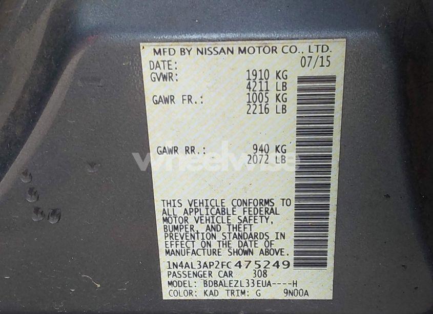 Photo 9 of 2015 Nissan Altima 2.5 S (VIN 1N4AL3AP2FC475249)