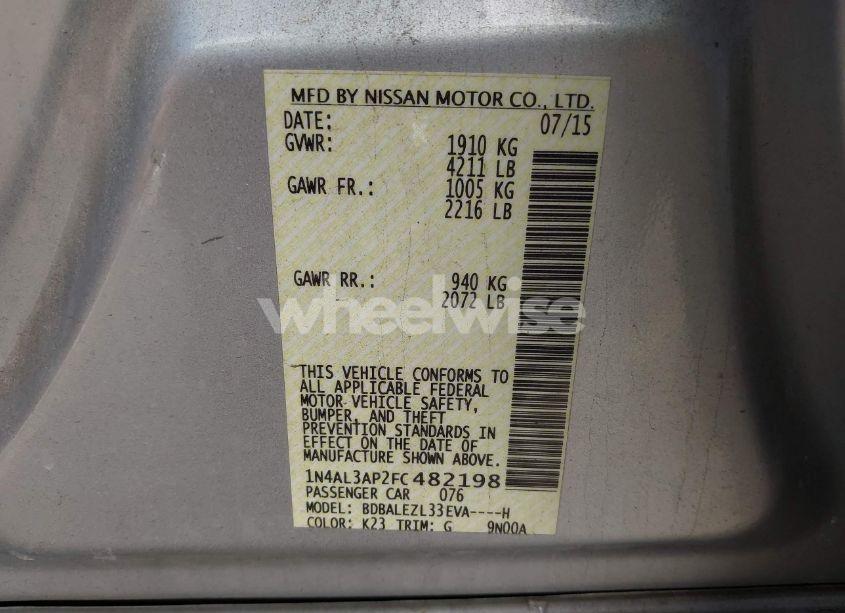 Photo 9 of 2015 Nissan Altima 2.5 S (VIN 1N4AL3AP2FC482198)