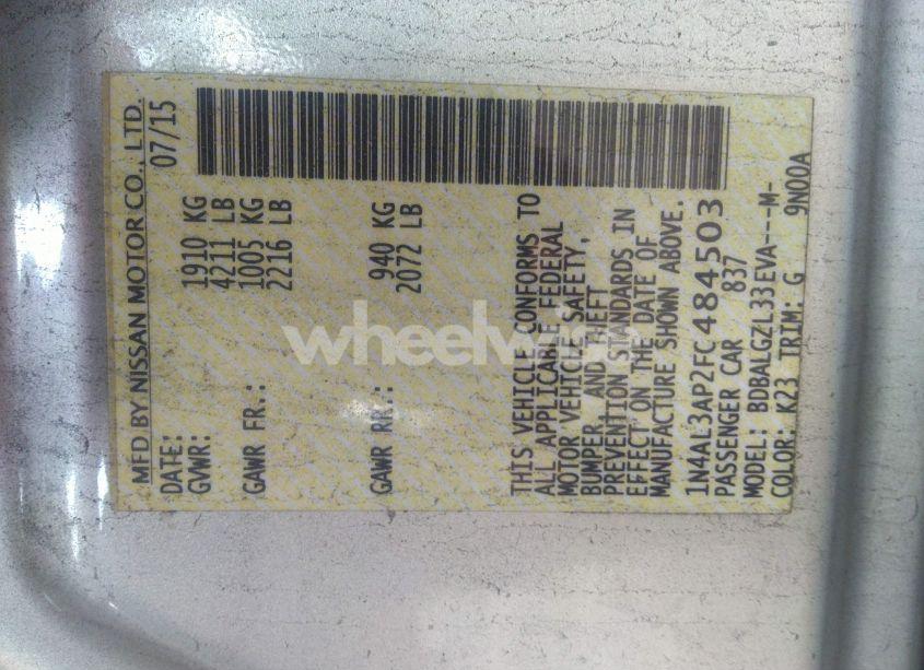 Photo 9 of 2015 Nissan Altima 2.5 S (VIN 1N4AL3AP2FC484503)