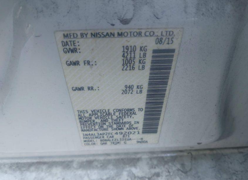 Photo 9 of 2015 Nissan Altima 2.5/2.5 S/2.5 SL/2.5 SV (VIN 1N4AL3AP2FC492021)