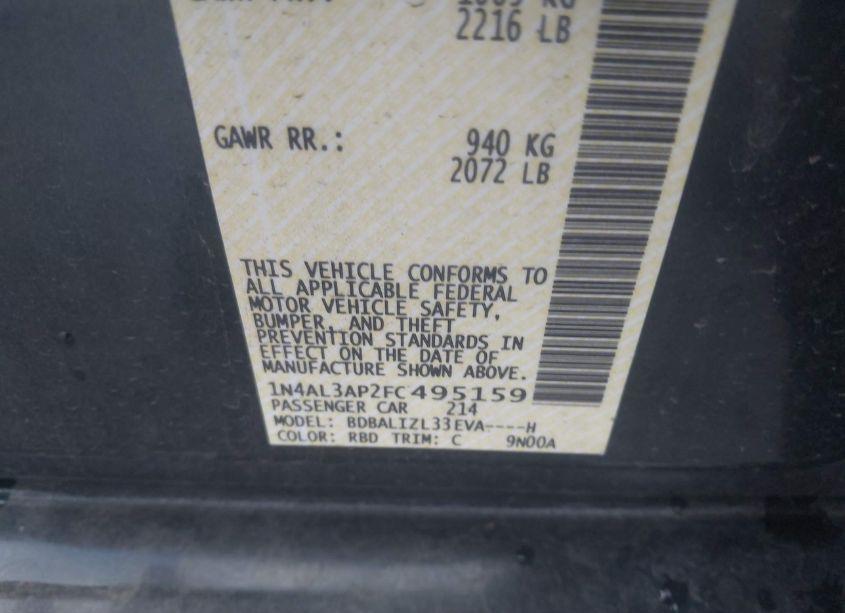 Photo 9 of 2015 Nissan Altima 2.5 SV (VIN 1N4AL3AP2FC495159)