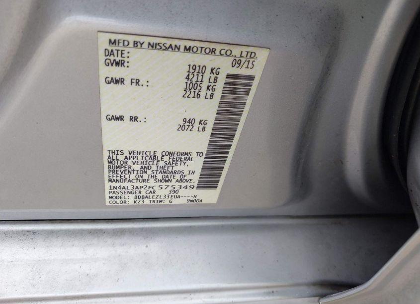 Photo 9 of 2015 Nissan Altima 2.5 S (VIN 1N4AL3AP2FC575349)