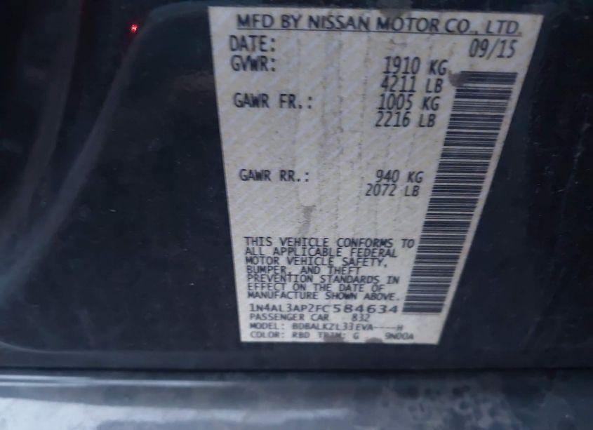 Photo 9 of 2015 Nissan Altima 2.5 SV (VIN 1N4AL3AP2FC584634)