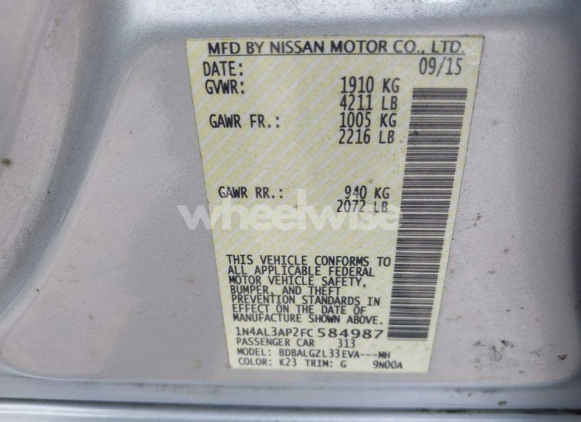 Photo 9 of 2015 Nissan Altima 2.5 S (VIN 1N4AL3AP2FC584987)