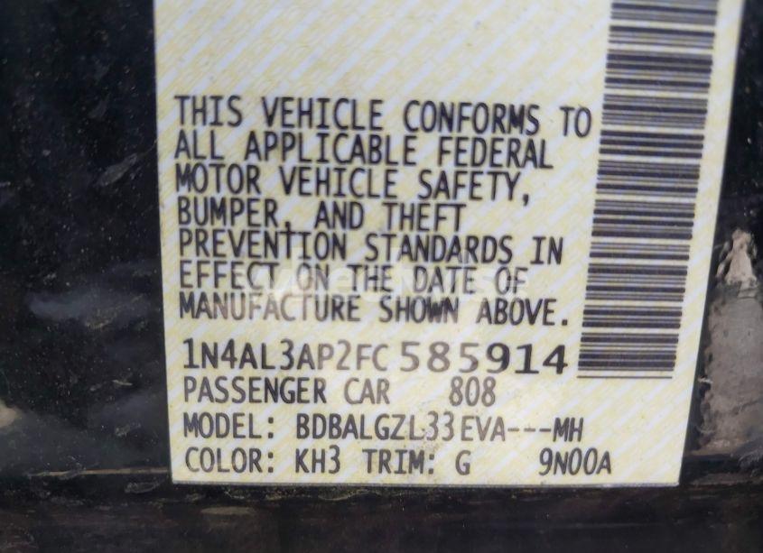 Photo 9 of 2015 Nissan Altima 2.5 S (VIN 1N4AL3AP2FC585914)