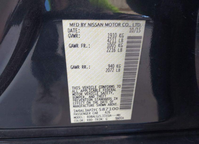 Photo 9 of 2015 Nissan Altima 2.5 S (VIN 1N4AL3AP2FC587100)