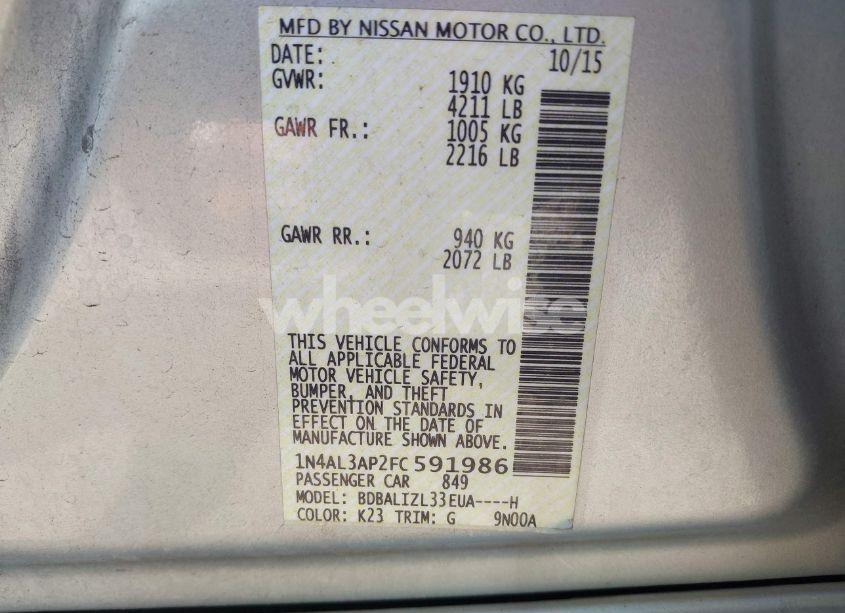 Photo 9 of 2015 Nissan Altima 2.5 SV (VIN 1N4AL3AP2FC591986)