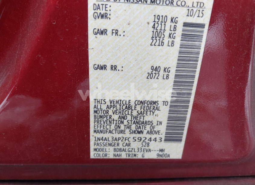 Photo 9 of 2015 Nissan Altima 2.5 S (VIN 1N4AL3AP2FC592443)