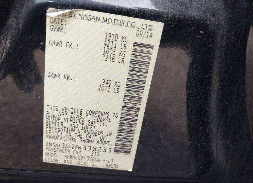 Photo 9 of 2015 Nissan Altima 2.5 S (VIN 1N4AL3AP2FN338235)