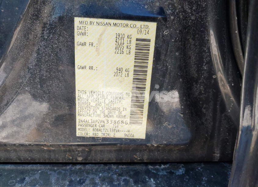 Photo 9 of 2015 Nissan Altima 2.5 SL (VIN 1N4AL3AP2FN338686)