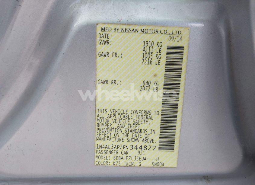 Photo 9 of 2015 Nissan Altima 2.5 S (VIN 1N4AL3AP2FN344827)