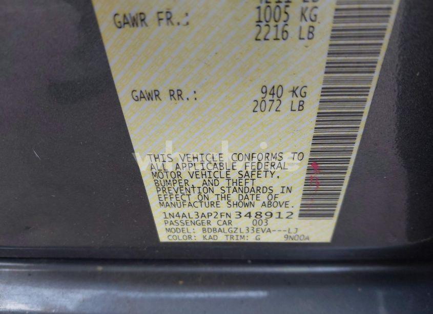 Photo 9 of 2015 Nissan Altima 2.5 S (VIN 1N4AL3AP2FN348912)