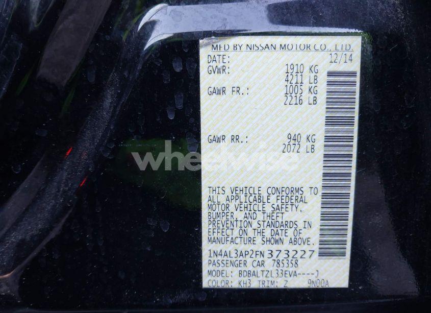 Photo 9 of 2015 Nissan Altima 2.5 SL (VIN 1N4AL3AP2FN373227)