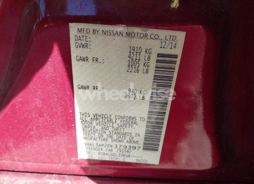 Photo 9 of 2015 Nissan Altima 2.5/2.5 S/2.5 SL/2.5 SV (VIN 1N4AL3AP2FN379397)