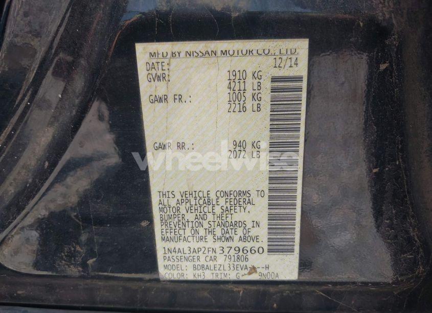 Photo 9 of 2015 Nissan Altima 2.5 S (VIN 1N4AL3AP2FN379660)