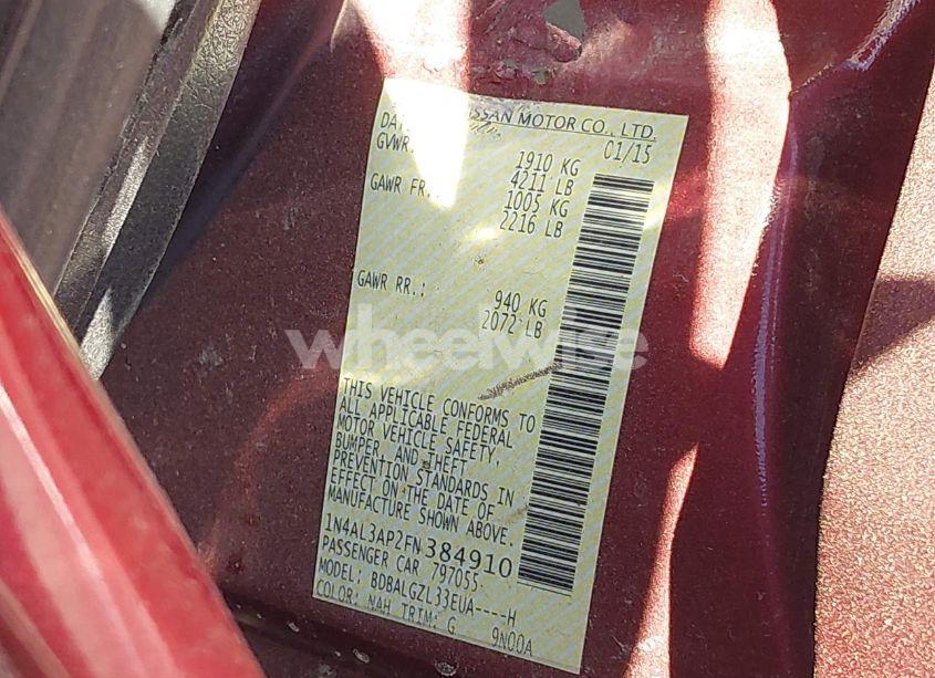 Photo 9 of 2015 Nissan Altima 2.5 S (VIN 1N4AL3AP2FN384910)