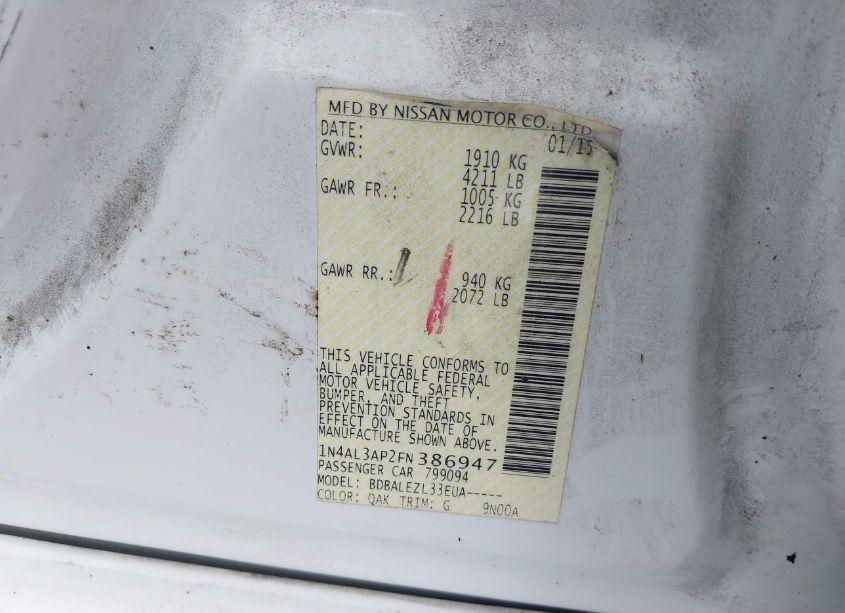 Photo 9 of 2015 Nissan Altima 2.5/2.5 S/2.5 SL/2.5 SV (VIN 1N4AL3AP2FN386947)