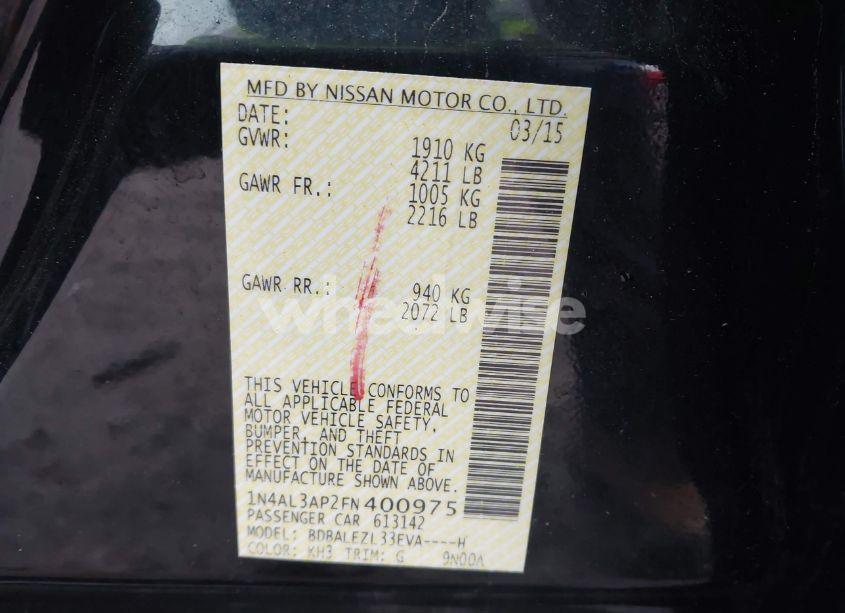 Photo 9 of 2015 Nissan Altima 2.5 S (VIN 1N4AL3AP2FN400975)