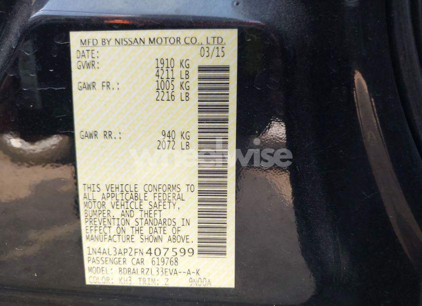 Photo 9 of 2015 Nissan Altima 2.5 SL (VIN 1N4AL3AP2FN407599)