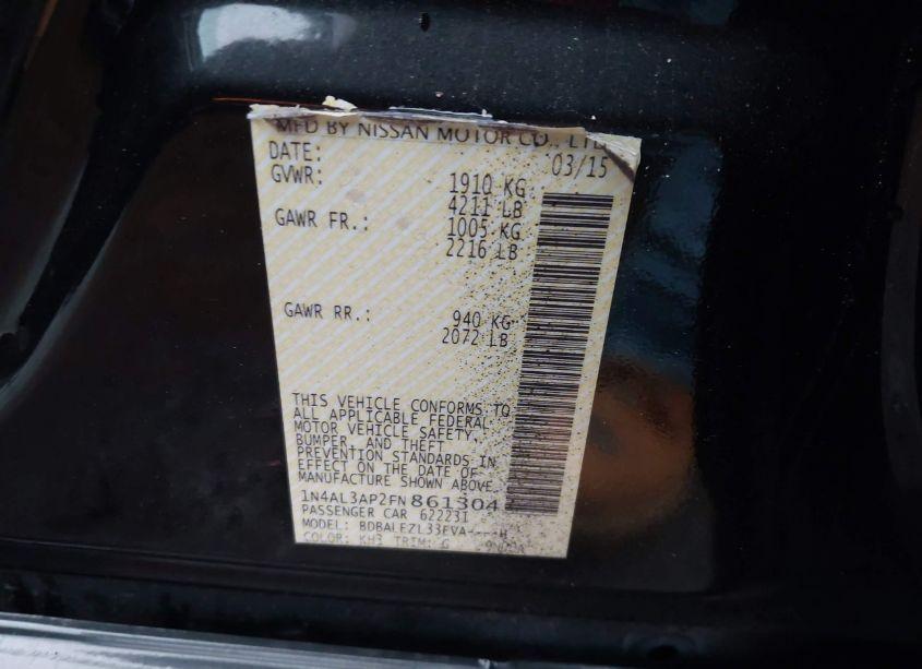 Photo 9 of 2015 Nissan Altima 2.5 S (VIN 1N4AL3AP2FN861304)