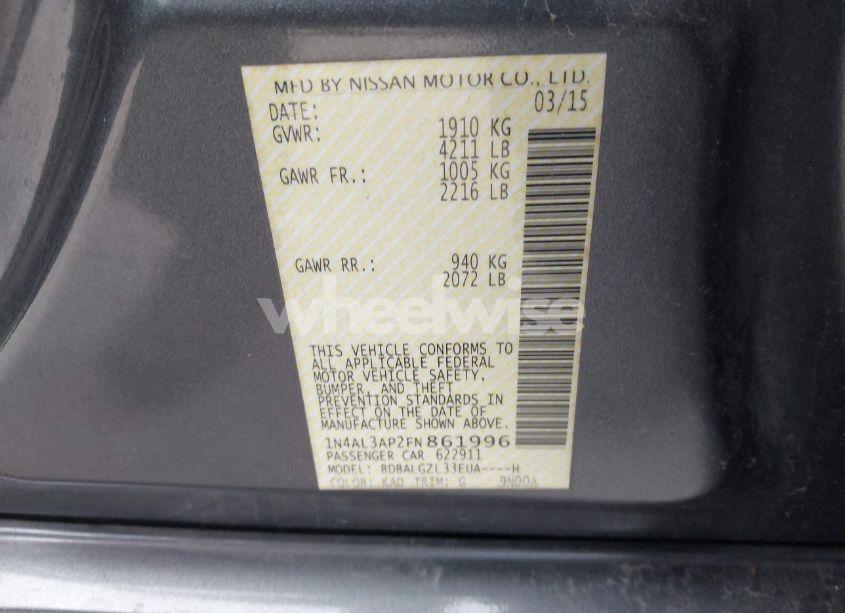 Photo 9 of 2015 Nissan Altima 2.5 S (VIN 1N4AL3AP2FN861996)