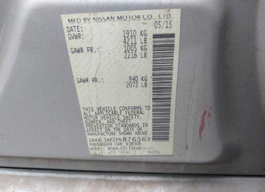 Photo 9 of 2015 Nissan Altima 2.5 S (VIN 1N4AL3AP2FN876563)