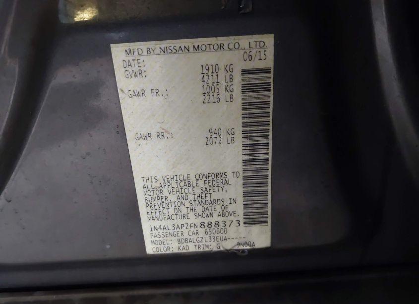 Photo 9 of 2015 Nissan Altima 2.5/2.5 S/2.5 SL/2.5 SV (VIN 1N4AL3AP2FN888373)