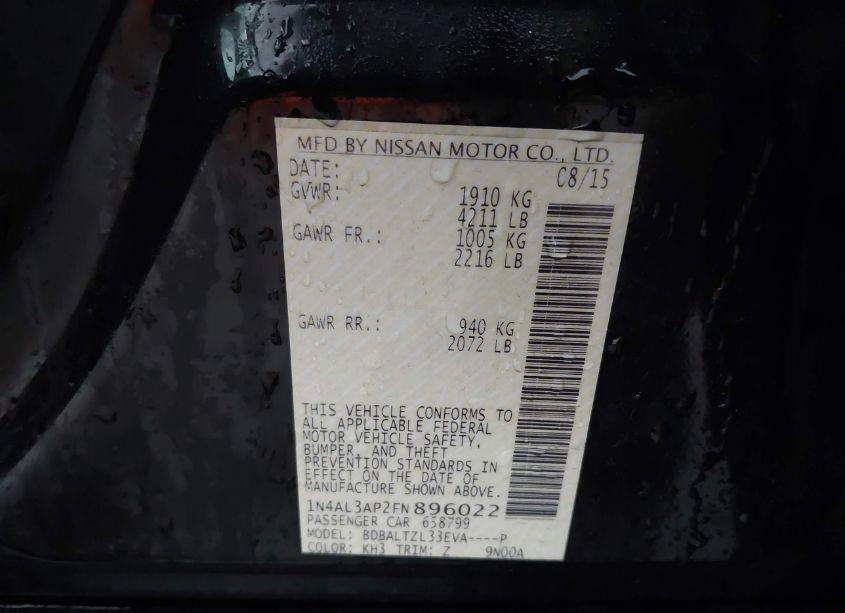 Photo 9 of 2015 Nissan Altima 2.5 SL (VIN 1N4AL3AP2FN896022)