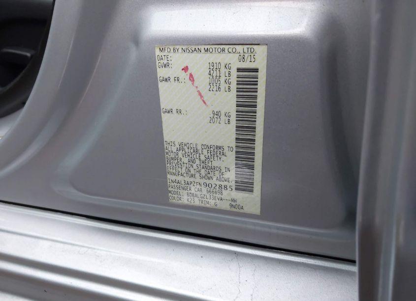 Photo 9 of 2015 Nissan Altima 2.5 S (VIN 1N4AL3AP2FN902885)