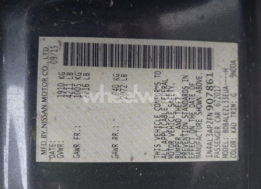 Photo 9 of 2015 Nissan Altima 2.5 S (VIN 1N4AL3AP2FN907861)