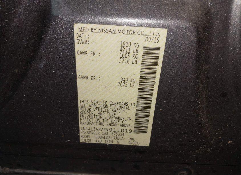 Photo 9 of 2015 Nissan Altima 2.5 S (VIN 1N4AL3AP2FN911019)