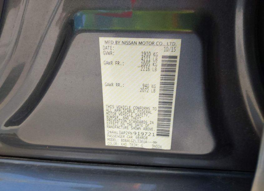 Photo 9 of 2015 Nissan Altima 2.5 S (VIN 1N4AL3AP2FN919721)