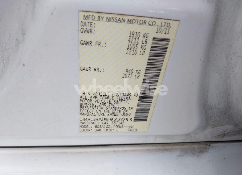 Photo 9 of 2015 Nissan Altima 2.5 S (VIN 1N4AL3AP2FN922053)