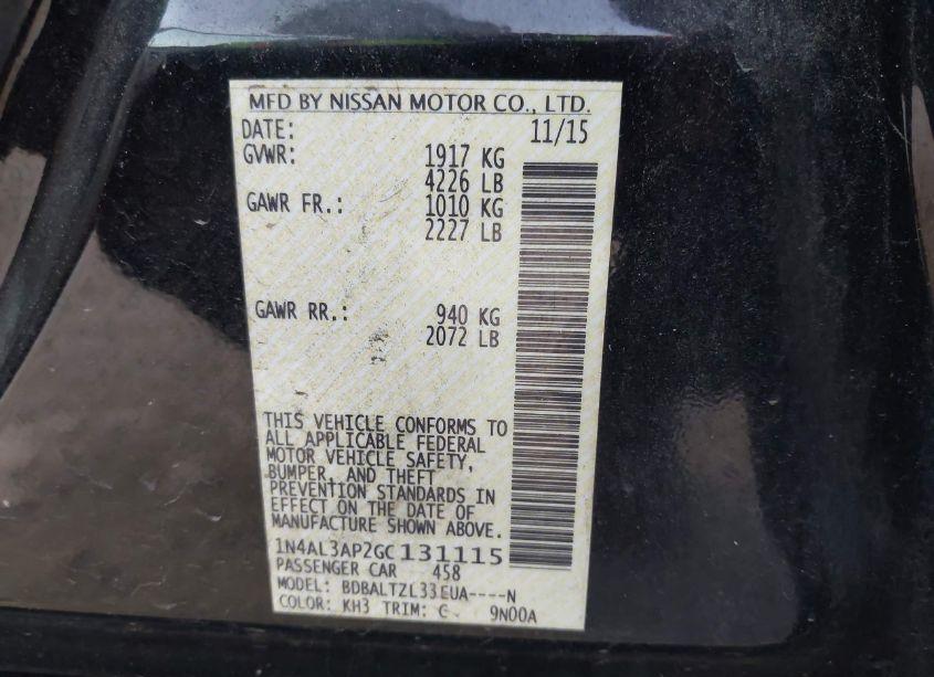 Photo 9 of 2016 Nissan Altima 2.5/2.5 S/2.5 SL/2.5 SR/2.5 SV (VIN 1N4AL3AP2GC131115)