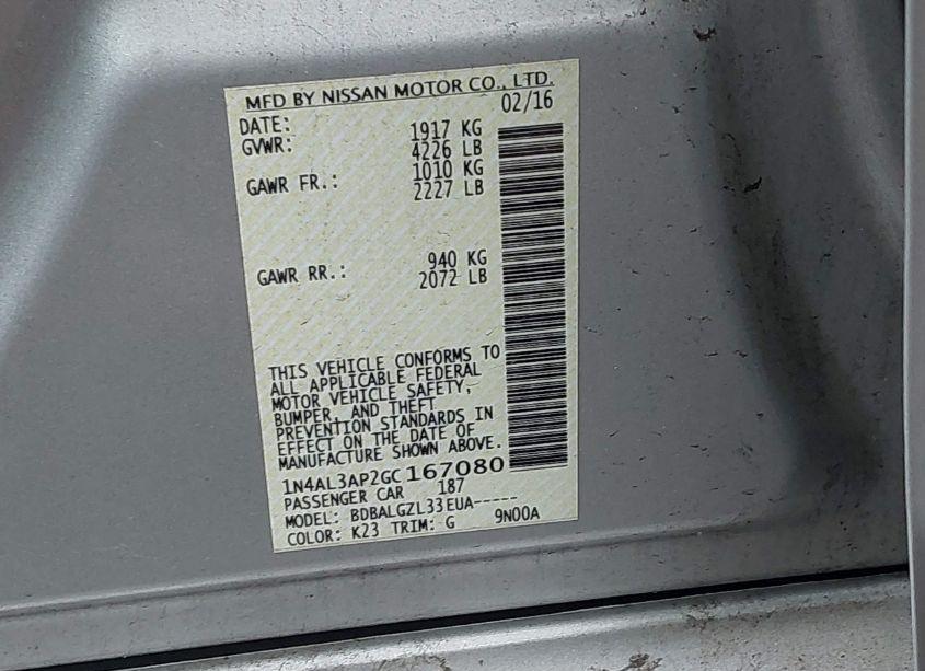 Photo 9 of 2016 Nissan Altima 2.5/2.5 S/2.5 SL/2.5 SR/2.5 SV (VIN 1N4AL3AP2GC167080)